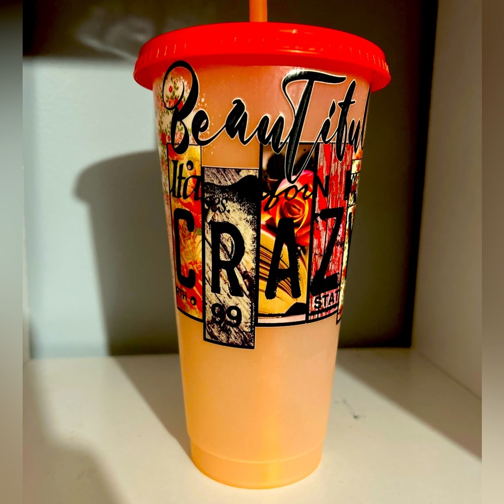 24 oz NEW Handmade Orange Cup Beautiful Crazy